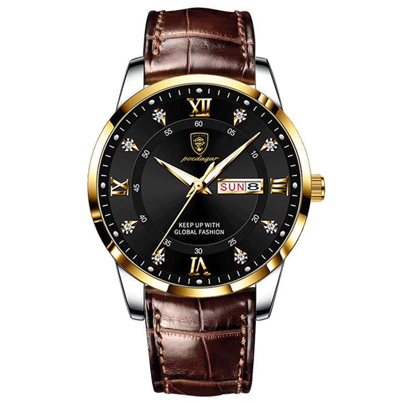 Men's Ultra-Thin Quartz Watch – Sapphire Crystal Glass & Leather Strap