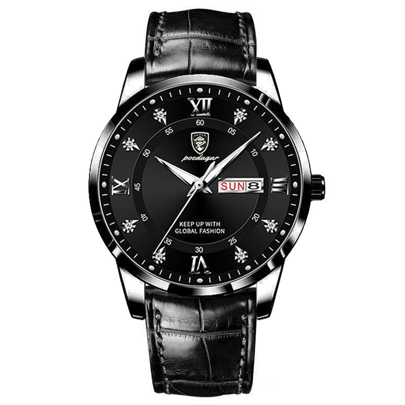 Men's Ultra-Thin Quartz Watch – Sapphire Crystal Glass & Leather Strap