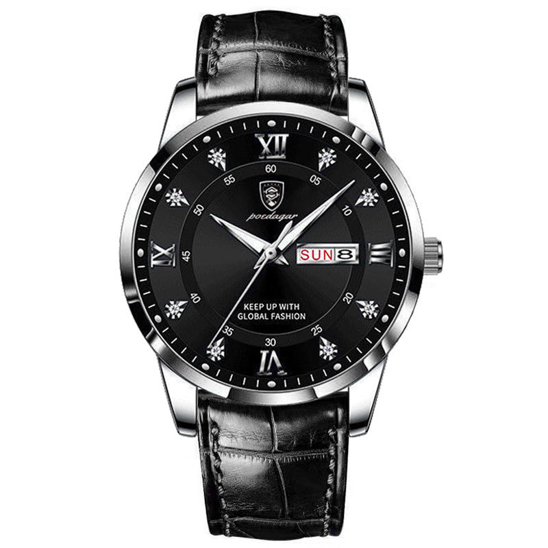 Men's Ultra-Thin Quartz Watch – Sapphire Crystal Glass & Leather Strap