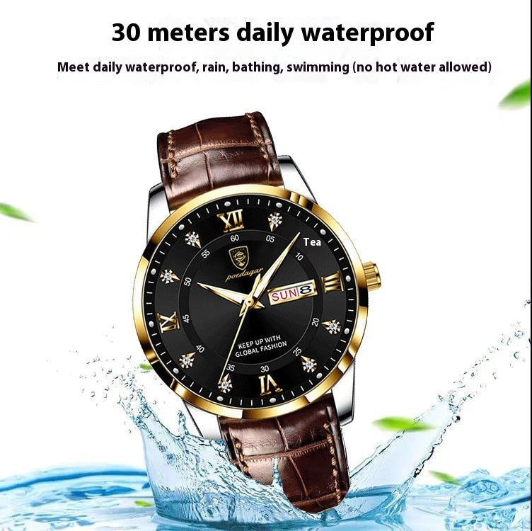 Men's Ultra-Thin Quartz Watch – Sapphire Crystal Glass & Leather Strap
