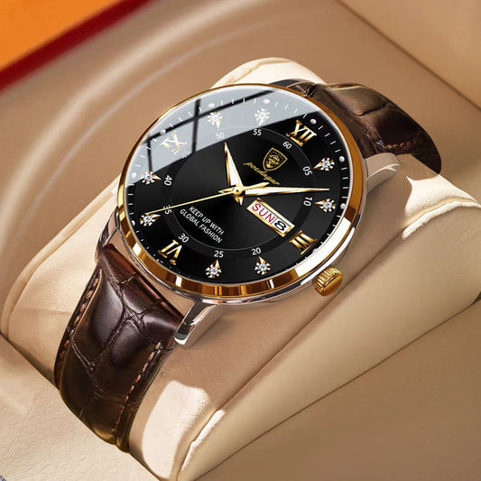 Men's Ultra-Thin Quartz Watch – Sapphire Crystal Glass & Leather Strap